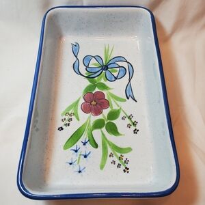 N. S. Gustin Vintage Floral & Ribbon Small Casserole Baking Dish EUC